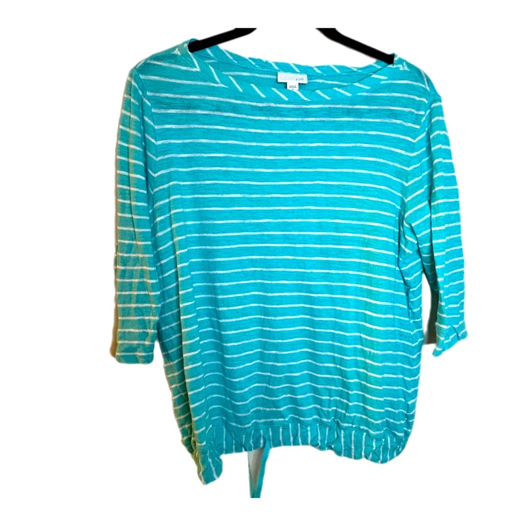 J Jill Teal Striped Cinch Shirt